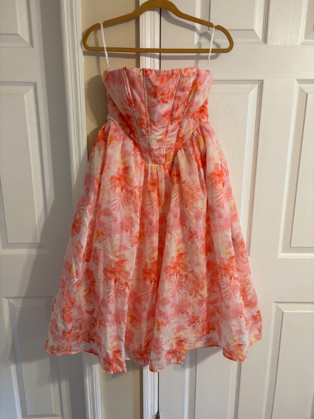 Lulus Eulalia Pink Floral Lace-up Strapless Bustier Midi Dress - Size M - Picture 3 of 4